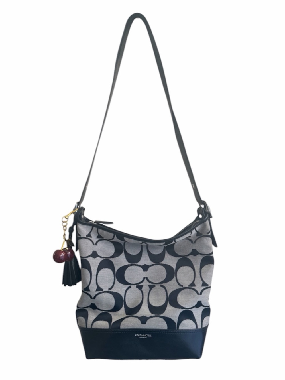 Coach Legacy Signature 21149 Jacquard Crossbody Shoulder Bag Black Gray Monogram